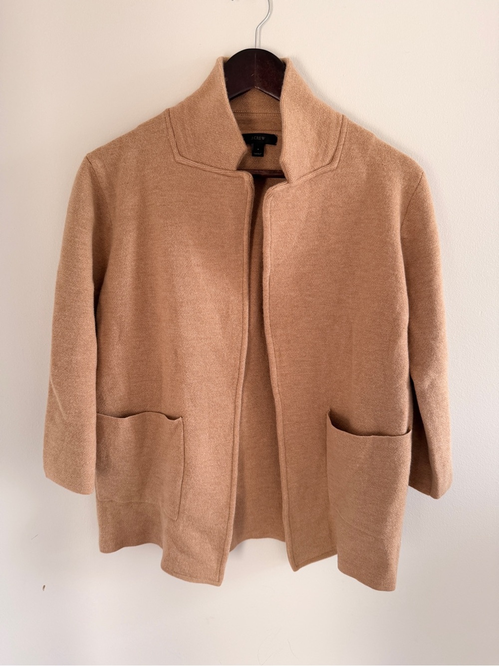 J.Crew Tan Wool Open-Front Sweater Blazer